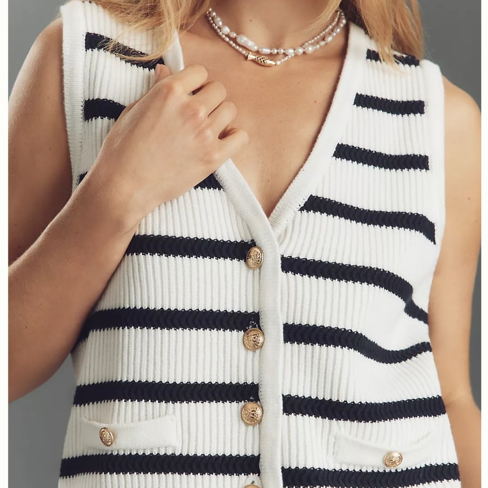 Sam Edelman Winnie Knit Vest Striped White and Blue Knit Vest